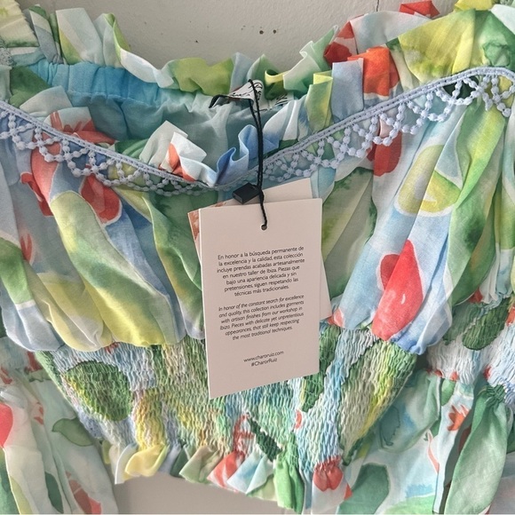 Charo Ruiz Ibiza Brisa Top NWT XS Long Sleeve Cropped Puff sleeve New Green Blue - Picture 7 of 15